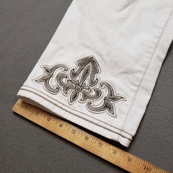 Frilli exchange White jeans / Crop / Capri With Embroidery Sz 13/14 - Picture 13 of 16